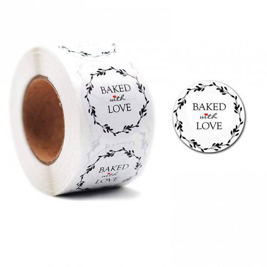 Immagine di White - Baked With Love Decorative Art Paper Baking Packaging Label Seal Sticker 2.5cm Dia., 1 Roll(500 PCs/Roll)