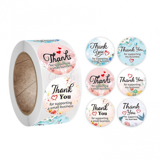 Immagine di Multicolor - Thank You 6 Pattern Floral Art Paper Baking Packaging Label Seal Sticker 2.5cm Dia., 1 Roll(500 PCs/Roll)