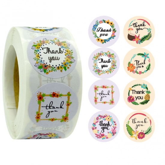 Immagine di Multicolor - Thank You Flower 8 Pattern Round Decoration Art Paper Baking Packaging Label Seal Sticker 2.5cm Dia., 1 Roll(500 PCs/Roll)