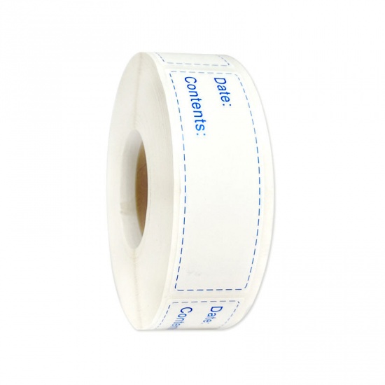 Immagine di Blue - Removable Waterproof PVC Synthetic Paper Date Contents Refrigerator Storage Sticker Label 7.5x2.5cm, 1 Roll(150 PCs/Roll)
