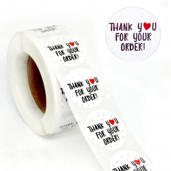 Immagine di White - Thank You For Your Order! Round Decorative Art Paper Baking Packaging Label Seal Sticker 2.5cm Dia., 1 Roll(500 PCs/Roll)