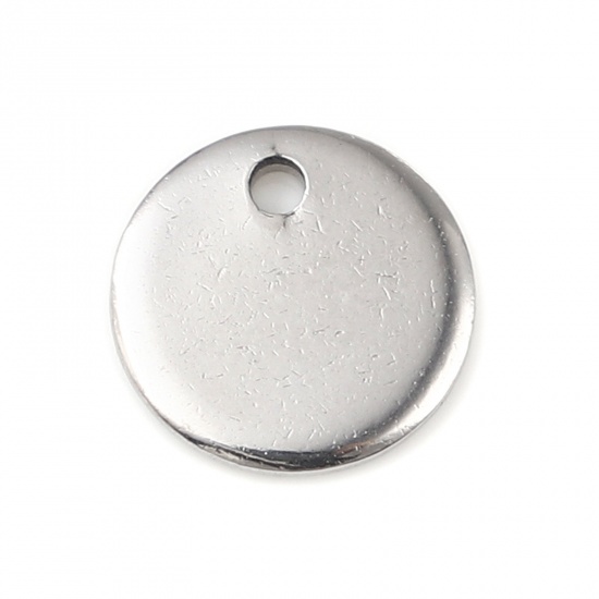 Picture of Stainless Steel Charms Round Silver Tone Blank Stamping Tags One Side 8mm Dia., 30 PCs