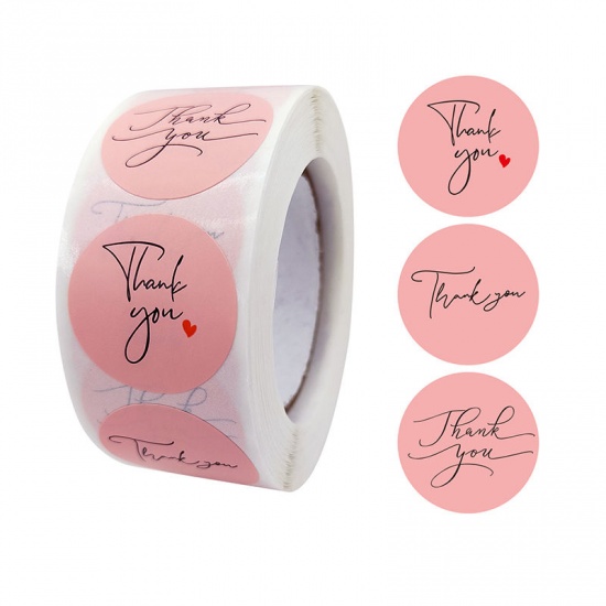 Immagine di Pink - Thank You Round Decorative Paper Baking Packaging Label Seal Sticker 2.5cm Dia., 1 Roll(500 PCs/Roll)