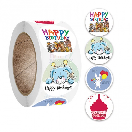 Immagine di Multicolor - Happy Birthday Round Decorative Paper Baking Packaging Label Seal Sticker 2.5cm Dia., 1 Roll(500 PCs/Roll)