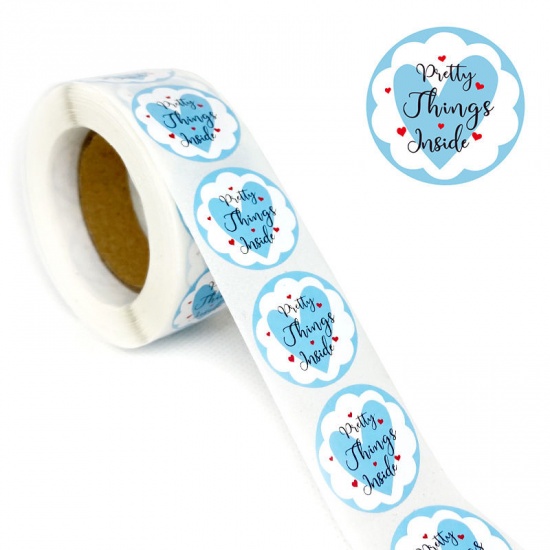 Immagine di Blue - Pretty Things Inside Round Decorative Paper Baking Packaging Label Seal Sticker 2.5cm Dia., 1 Roll(500 PCs/Roll)