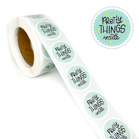 Immagine di Green - Pretty Things Inside Round Decorative Paper Baking Packaging Label Seal Sticker 2.5cm Dia., 1 Roll(500 PCs/Roll)