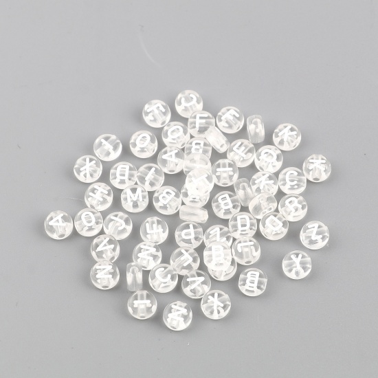 Picture of Acrylic Beads Capital Alphabet/ Letter White At Random Pattern About 7mm Dia., Hole: Approx 1.9mm, 500 PCs