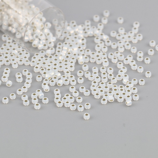 Bild von Glas Cream Seed Seed Beads Zylinder Weiß Durchmesser ca. 2 mm, Loch: ca. 0,6 mm, 1 Flasche