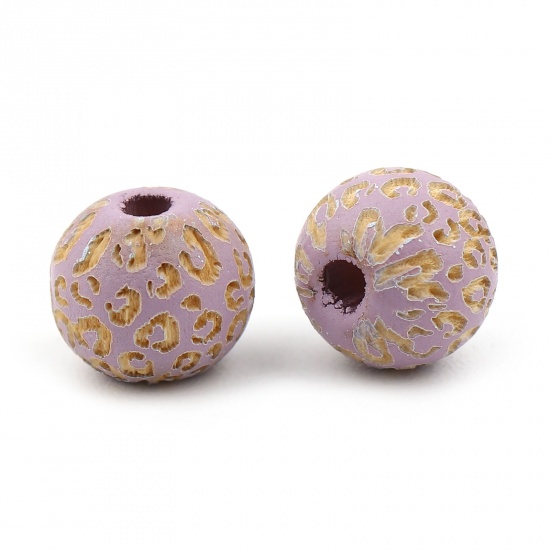 Picture of Wood Spacer Beads Round Mauve Leopard Print About 10mm Dia., Hole: Approx 2.8mm, 20 PCs