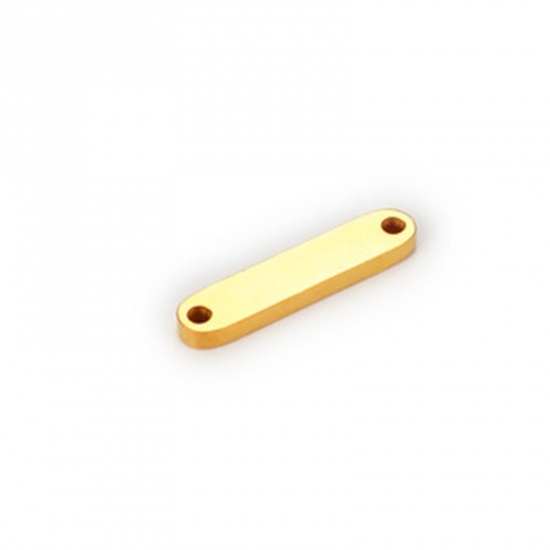 Picture of 304 Stainless Steel Connectors Oval Gold Plated Blank Stamping Tags One Side 15mm x 3mm, 5 PCs