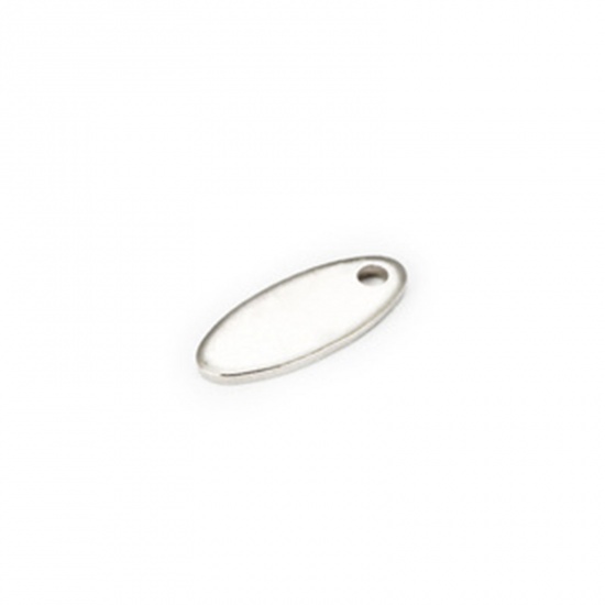 Picture of 304 Stainless Steel Charms Oval Silver Tone Blank Stamping Tags One Side 12mm x 5mm, 5 PCs