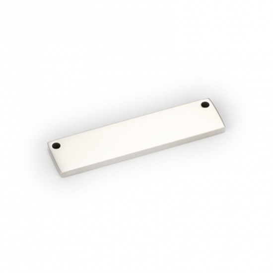 Picture of 304 Stainless Steel Connectors Rectangle Silver Tone Blank Stamping Tags One Side 32mm x 8mm, 1 Piece
