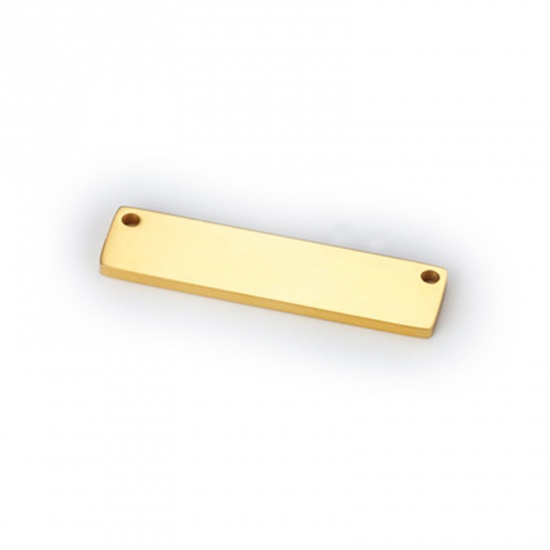 Picture of 304 Stainless Steel Connectors Rectangle Gold Plated Blank Stamping Tags One Side 32mm x 8mm, 1 Piece