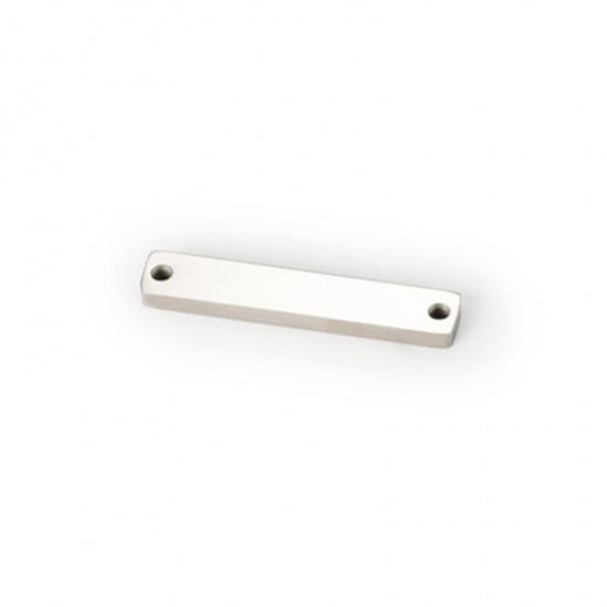 Picture of 304 Stainless Steel Connectors Rectangle Silver Tone Blank Stamping Tags One Side 28mm x 5mm, 1 Piece