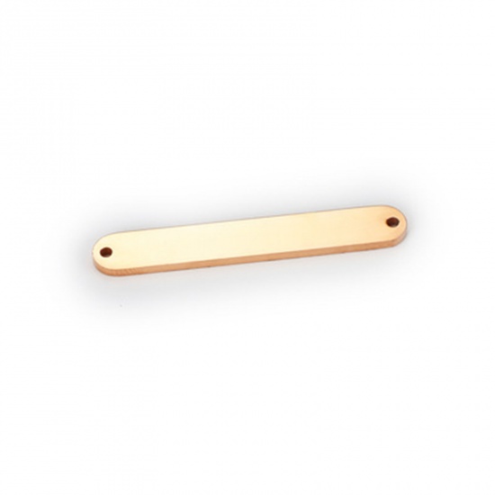 Picture of 304 Stainless Steel Connectors Oval Rose Gold Blank Stamping Tags One Side 35mm x 6mm, 1 Piece