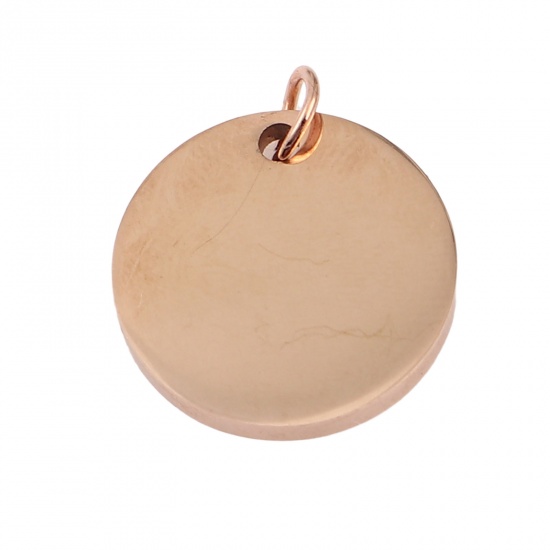 Picture of Stainless Steel Charms Round Rose Gold Blank Stamping Tags One Side 19mm x 16mm, 1 Piece