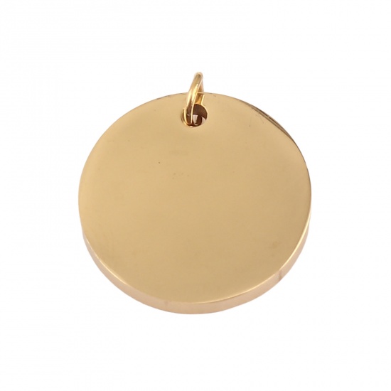 Picture of Stainless Steel Charms Round Gold Plated Blank Stamping Tags One Side 19mm x 16mm, 1 Piece
