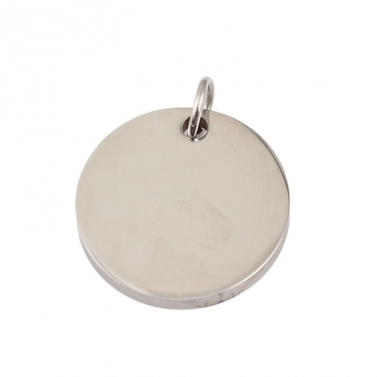 Picture of Stainless Steel Charms Round Silver Tone Blank Stamping Tags One Side 19mm x 16mm, 1 Piece