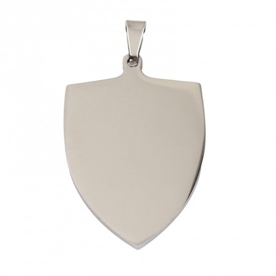 Picture of Stainless Steel Pendants Shield Silver Tone Blank Stamping Tags One Side 60mm x 33mm, 1 Piece