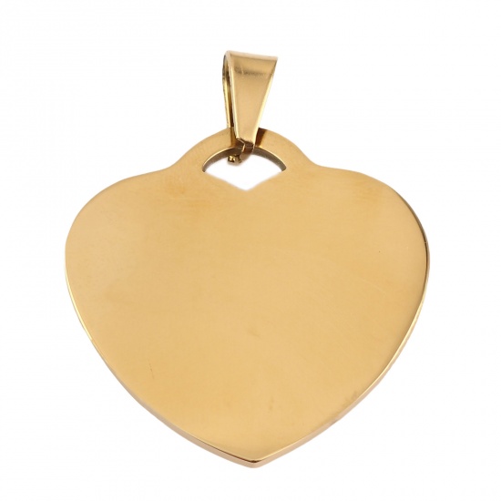 Picture of Stainless Steel Pendants Heart Gold Plated Blank Stamping Tags One Side 43mm x 34mm, 1 Piece