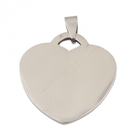 Picture of Stainless Steel Pendants Heart Silver Tone Blank Stamping Tags One Side 43mm x 34mm, 1 Piece