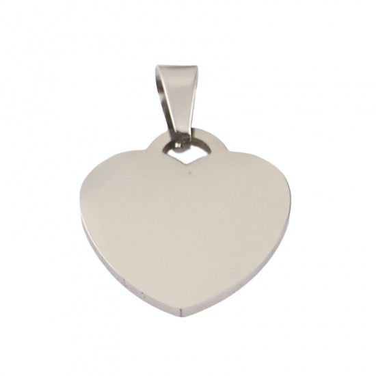 Picture of Stainless Steel Pendants Heart Silver Tone Blank Stamping Tags One Side 33mm x 23mm, 1 Piece