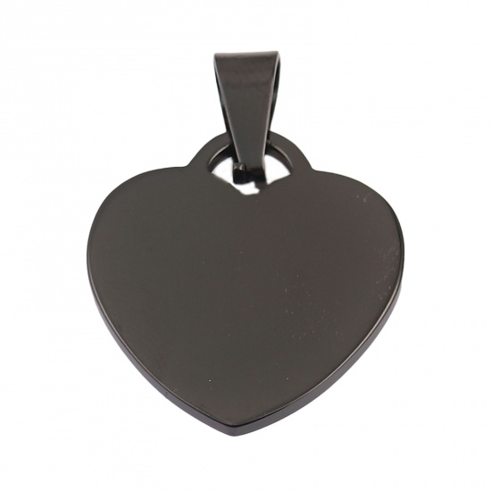 Bild von Edelstahl Anhänger Herz Schwarz Blank Schild zu Gravieren 33mm x 23mm, 1 Stück