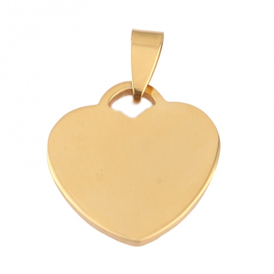 Picture of Stainless Steel Pendants Heart Gold Plated Blank Stamping Tags One Side 33mm x 23mm, 1 Piece