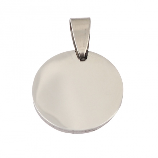 Picture of Stainless Steel Charms Round Silver Tone Blank Stamping Tags One Side 28mm x 20mm, 1 Piece