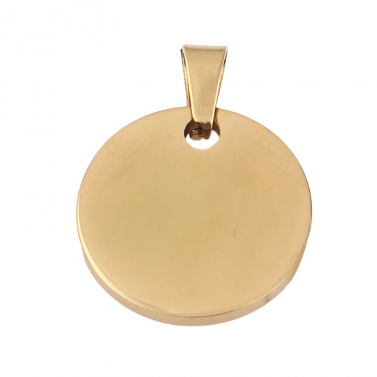 Picture of Stainless Steel Charms Round Gold Plated Blank Stamping Tags One Side 28mm x 20mm, 1 Piece