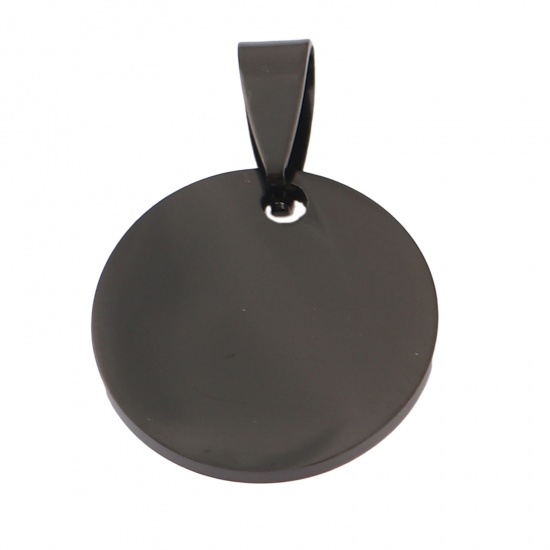 Picture of Stainless Steel Charms Round Black Blank Stamping Tags One Side 28mm x 20mm, 1 Piece