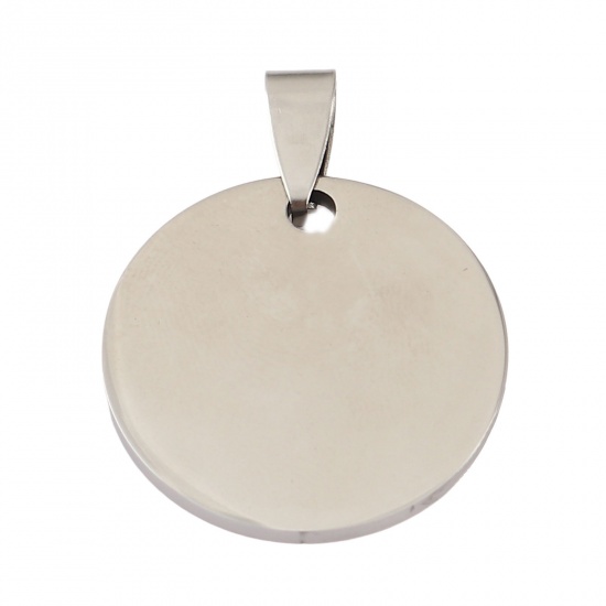 Bild von Edelstahl Anhänger Rund Silberfarbe Blank Schild zu Gravieren 32mm x 25mm, 1 Stück