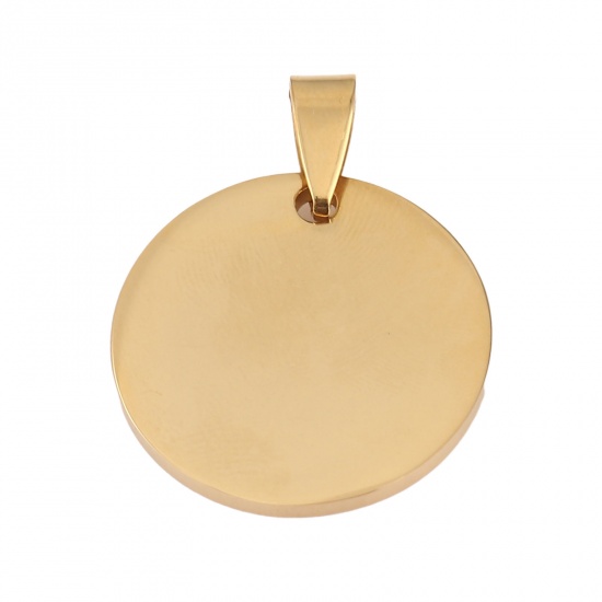 Picture of Stainless Steel Pendants Round Gold Plated Blank Stamping Tags One Side 32mm x 25mm, 1 Piece