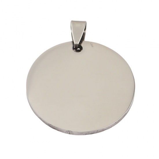 Picture of Stainless Steel Pendants Round Silver Tone Blank Stamping Tags One Side 38mm x 30mm, 1 Piece