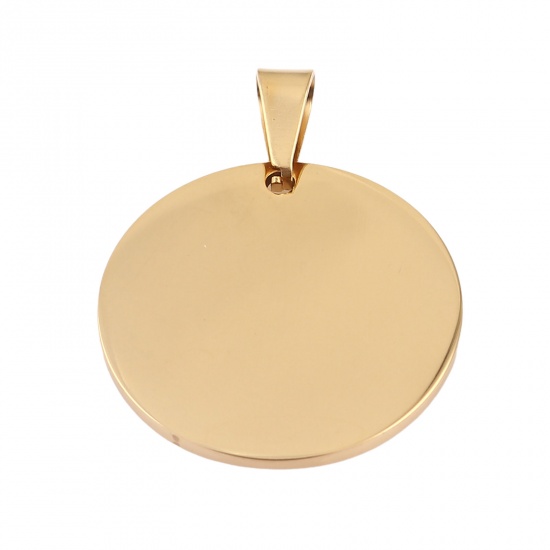 Picture of Stainless Steel Pendants Round Gold Plated Blank Stamping Tags One Side 38mm x 30mm, 1 Piece
