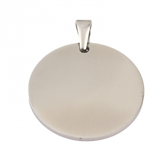 Picture of Stainless Steel Pendants Round Silver Tone Blank Stamping Tags One Side 44mm x 35mm, 1 Piece
