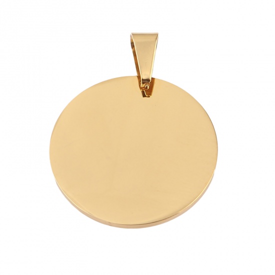 Picture of Stainless Steel Pendants Round Gold Plated Blank Stamping Tags One Side 44mm x 35mm, 1 Piece