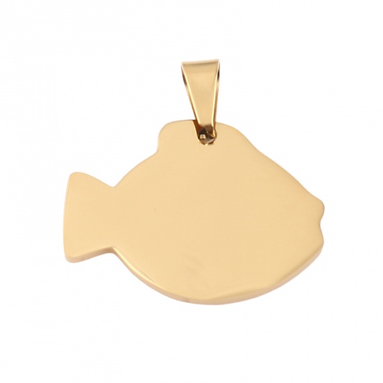 Bild von Edelstahl Anhänger Fisch Vergoldet Blank Schild zu Gravieren 33mm x 33mm, 1 Stück