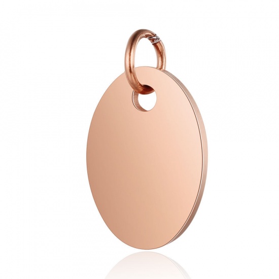 Picture of Stainless Steel Charms Oval Rose Gold Blank Stamping Tags One Side 17mm x 10mm, 1 Piece