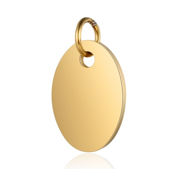 Picture of Stainless Steel Charms Oval Gold Plated Blank Stamping Tags One Side 17mm x 10mm, 1 Piece