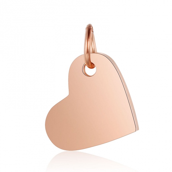 Picture of Stainless Steel Charms Heart Rose Gold Blank Stamping Tags One Side 14mm x 10mm, 1 Piece