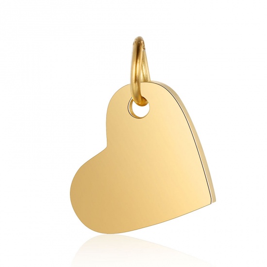 Picture of Stainless Steel Charms Heart Gold Plated Blank Stamping Tags One Side 14mm x 10mm, 1 Piece