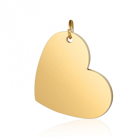 Picture of Stainless Steel Charms Heart Gold Plated Blank Stamping Tags One Side 26mm x 20mm, 1 Piece