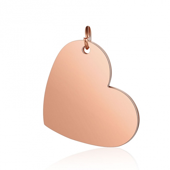 Picture of Stainless Steel Charms Heart Rose Gold Blank Stamping Tags One Side 26mm x 20mm, 1 Piece