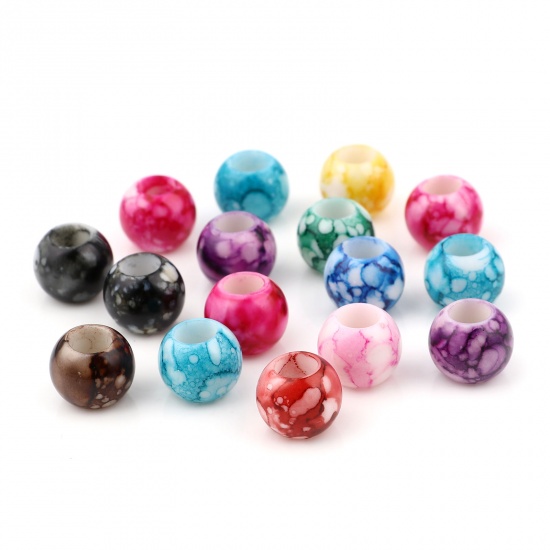 Picture of Acrylic Beads Round At Random Color About 12mm Dia., Hole: Approx 5.9mm, 100 PCs
