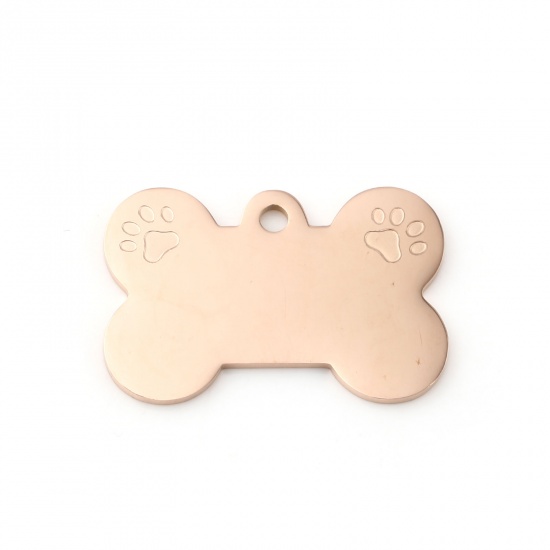 Picture of Stainless Steel Pet Memorial Pendants Bone Rose Gold Blank Stamping Tags One Side 36mm x 24mm, 1 Piece