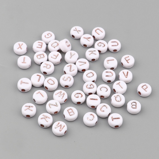 Picture of Acrylic Beads Flat Round White At Random Pattern About 7mm Dia., Hole: Approx 1.9mm, 500 PCs