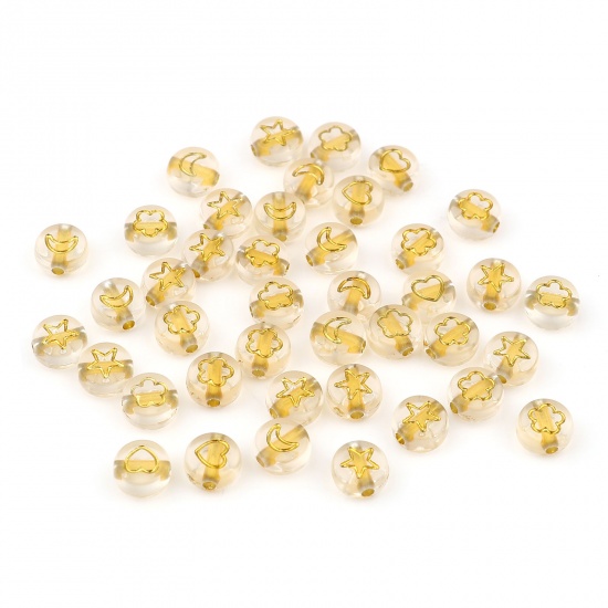 Picture of Acrylic Beads Flat Round Golden At Random Pattern About 7mm Dia., Hole: Approx 1.5mm, 500 PCs