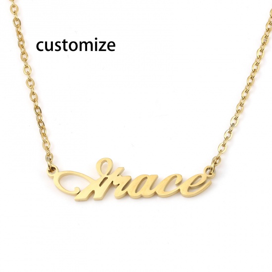 Picture of Gold Plated - Customized Fashion Stainless Steel Name Necklace Personalized Letter Pendant, 1 Piece
