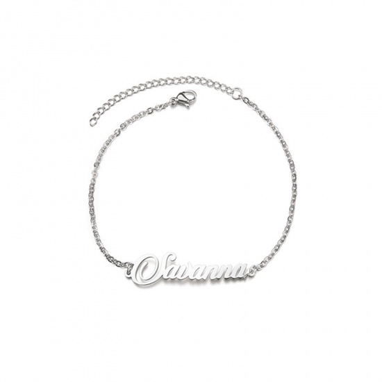 Picture of Silver Tone - Customized Fashion Stainless Steel Name Bracelet Personalized Letter Pendant, 1 Piece